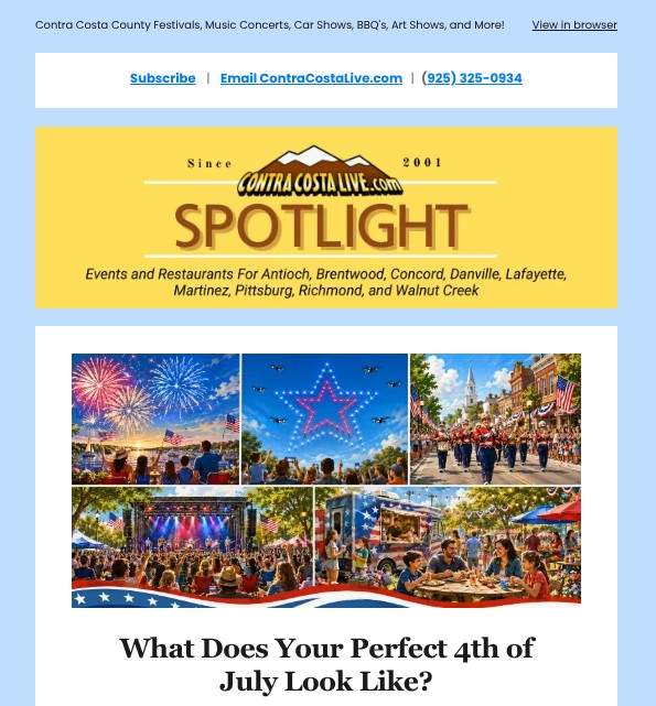 ContraCostaLive.com SPOTLIGHT newsletter, July 1, 2026