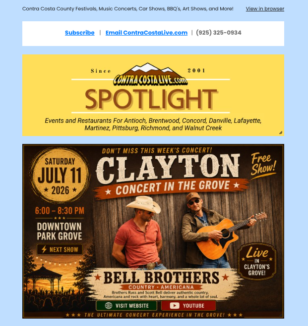 ContraCostaLive.com SPOTLIGHT newsletter, July 8, 2026