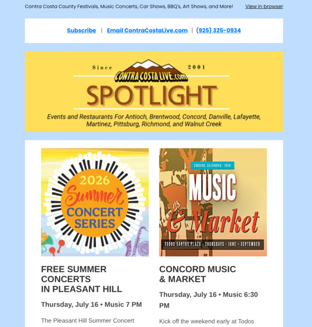CotraCostaLive.com SPOTLIGHT newsletter, July 15, 2026