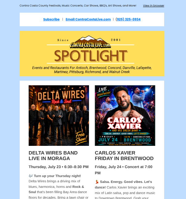 ContraCostaLive.com SPOTLIGHT newsletter, July 22, 2026