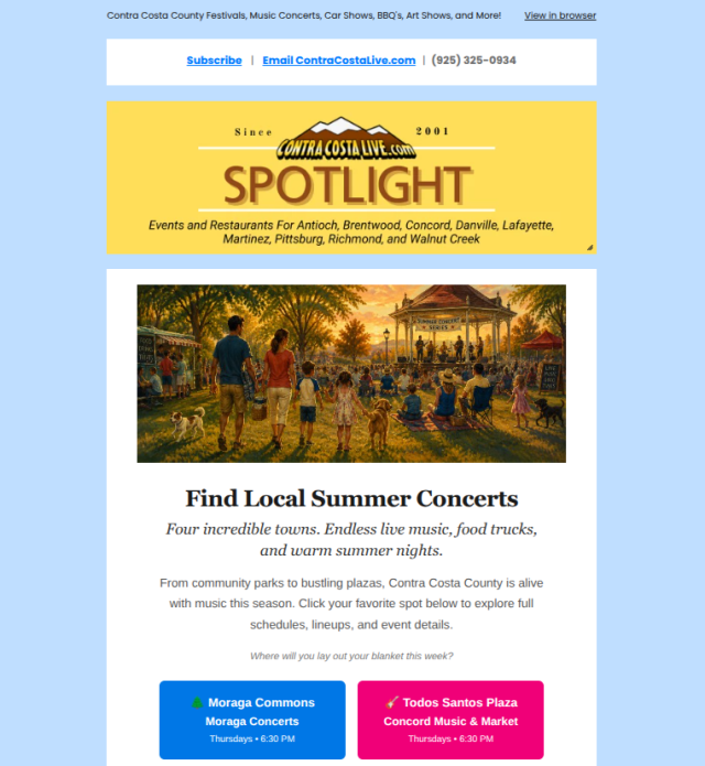ContraCostaLive.com SPOTLIGHT newsletter, July 29, 2026