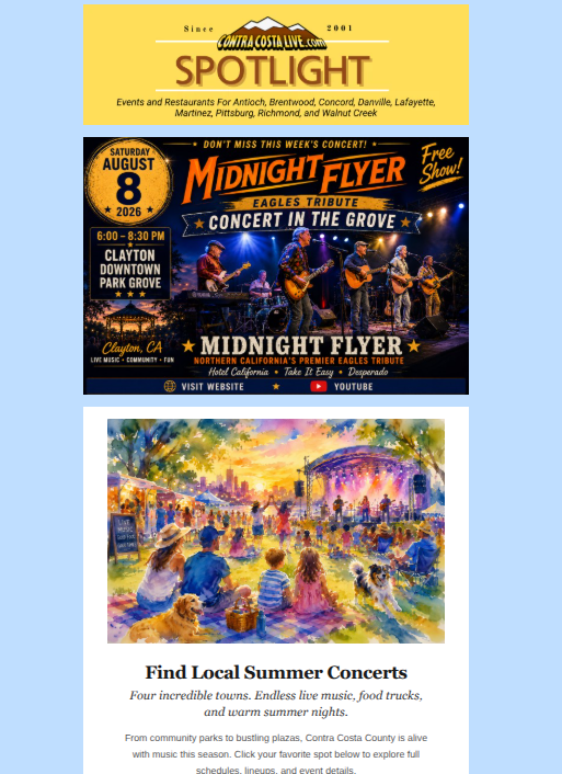 ContraCostaLive.com SPOTLIGHT newsletter, Aug 5, 2026