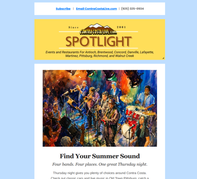 ContraCostaLive.com SPOTLIGHT newsletter, Aug 26, 2026