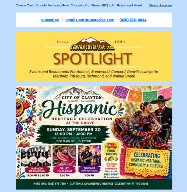 ContraCostaLive.com SPOTLIGHT newsletter, Sep 16, 2026