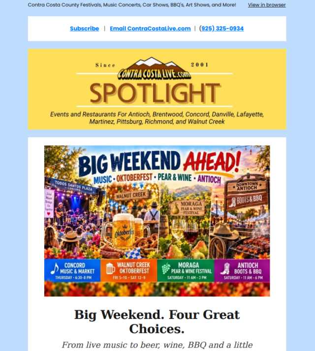 ContraCostaLive.com SPOTLIGHT newsletter, Sep 23, 2026