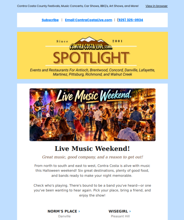 ContraCostaLive.com SPOTLIGHT newsletter, Oct 28, 2026